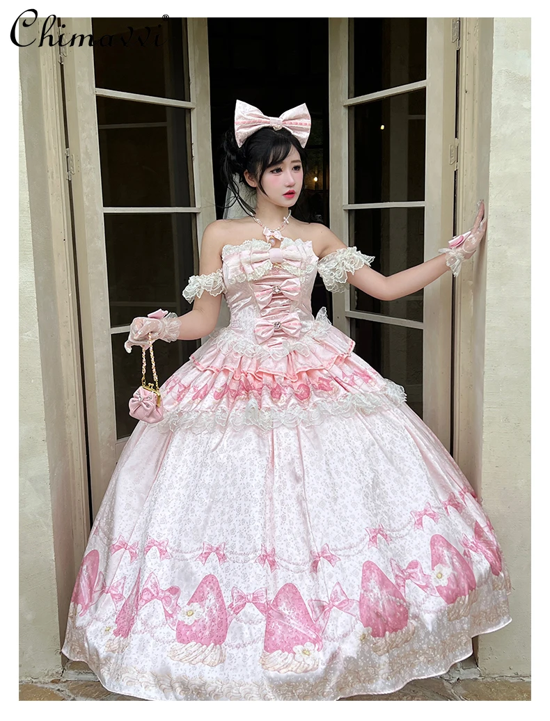 

Princess Birthday Anniversary Wedding Engagement Dress Super Fairy Sweet Girl Cute Bowknot Strapless Elegant Maxi Dresses