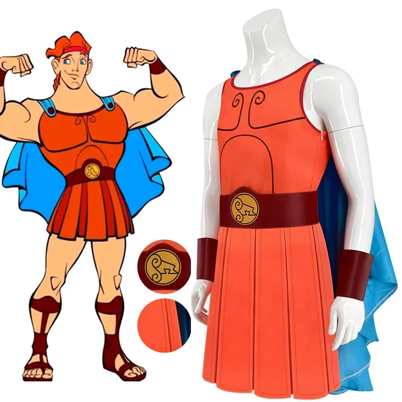 Movie Hercules Cosplay Costume for Man Boys Top Cloak Belt Men Halloween Carnival Party Male Role Play Outfit Suit