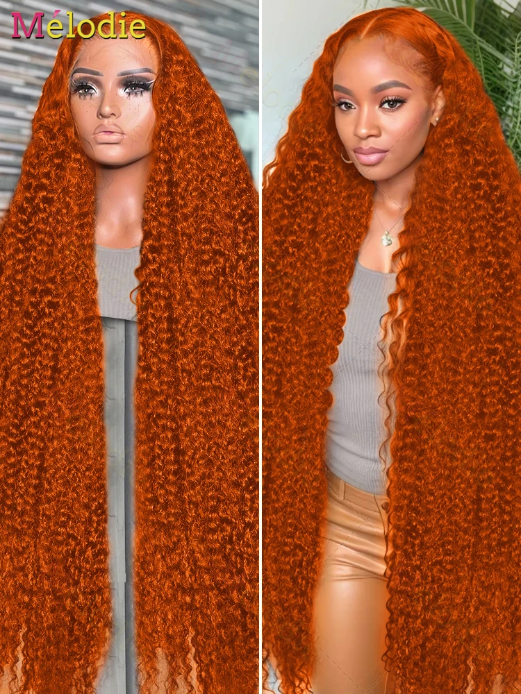 MELODIE 30 40 Inches Ginger Orange Deep Wave 13x6 13x4 HD Lace Frontal Wig Human Hair Curly 350 Colored Lace Front Wigs