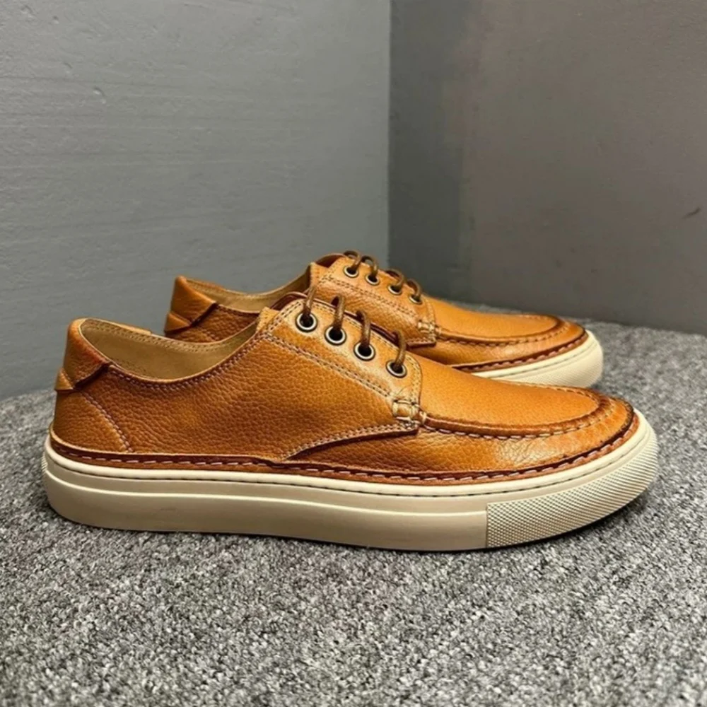 

New Cowhide simple men's shoes retro trendy shoes breathable and versatile comfortable low top genuine leather casual shoes