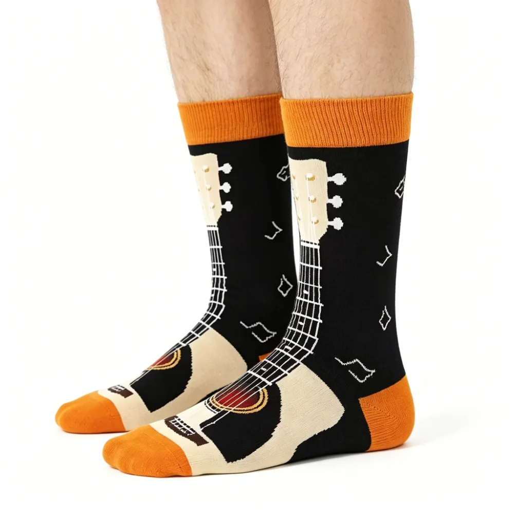 Men Guitar Pattern Socks Cartoon Printed Breathable Soft Comfortable Casual Unisex Fashion Daily Outdoor Socks