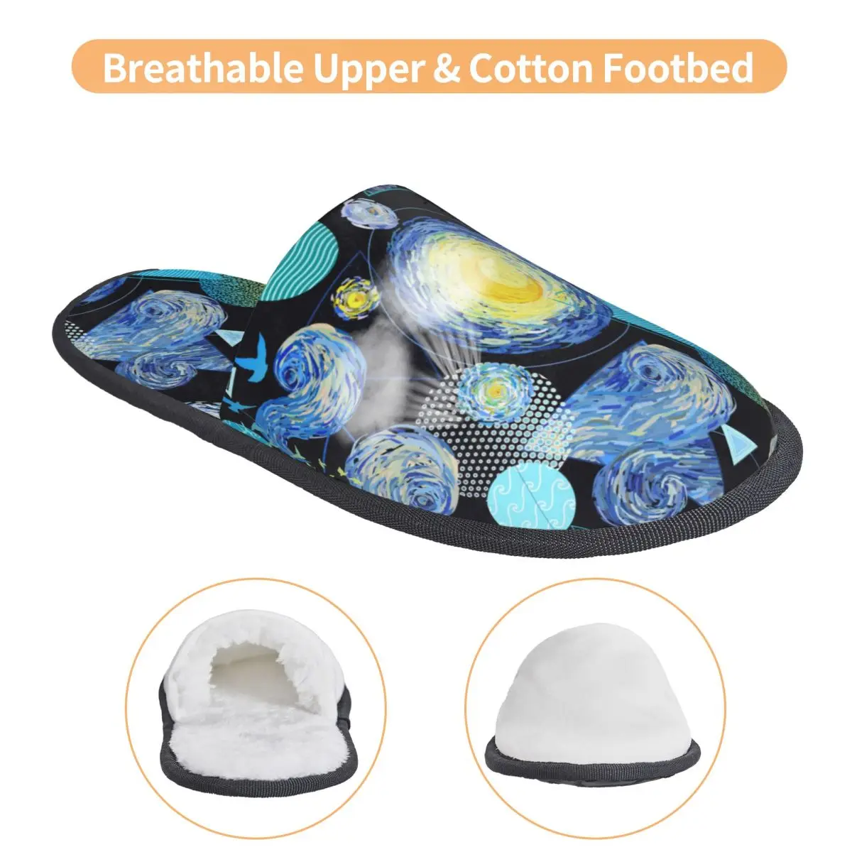 Custom Van Gogh The Starry Night Memory Foam Slippers Women Soft Warm House Slippers