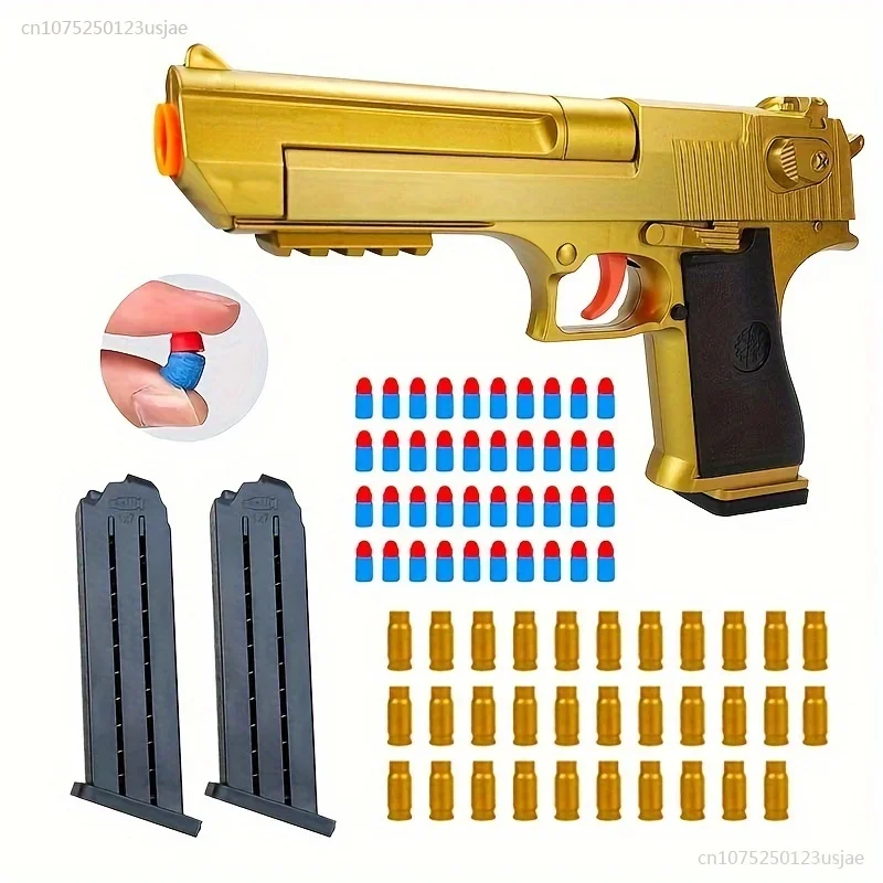 ตลับปืนของเล่นกระสุนนิ่มใหม่2024กระสุนโฟมกันกระแทกเพิ่มเติมของเล่นเพื่อการศึกษาโมเดลของขวัญวันเกิดปืนพกนกอินทรีทะเลทรายสีทอง