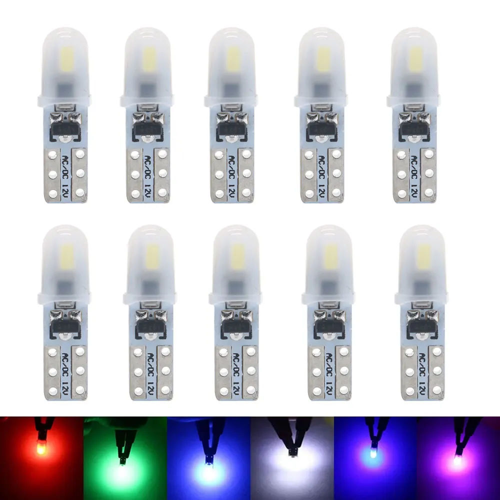 10/4Pcs T5 W3W 2 SMD 3014 Dashboard Car LED Bulbs 12V DC W1.2W 70 73 74 79 85 Indicator Wedge Auto Instrument Warming Lamp