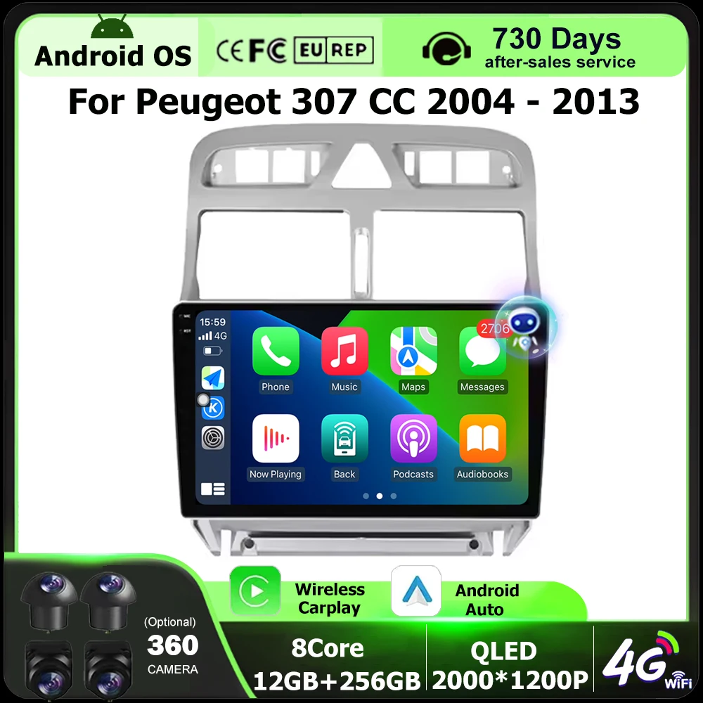 

Автомобильный радиоприемник, мультимедийный видеоплеер, инструменты для GPS-навигации для Peugeot 307 CC 2004-2013, Android 16, автоматический беспроводной головное устройство CarPlay