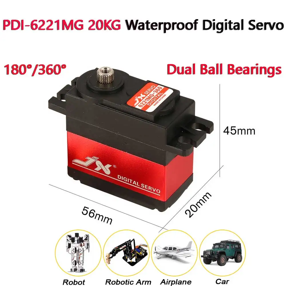 JX PDI-6221MG 20KG Digital Servo 180°/360° High Torque Metal Gear Waterproof  for 1/8 1/10 RC Car Boat Robot Helicopter RC Parts