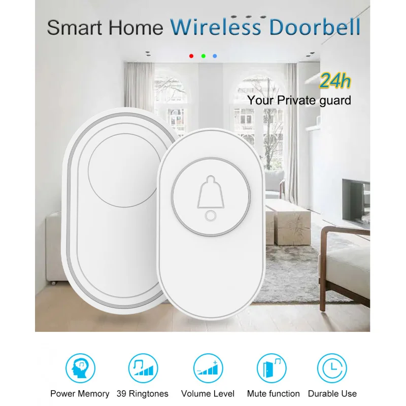 433MHz Wireless Doorbell Elderly Call Receiver Outdoor Waterproof Button With Adjustable Volume