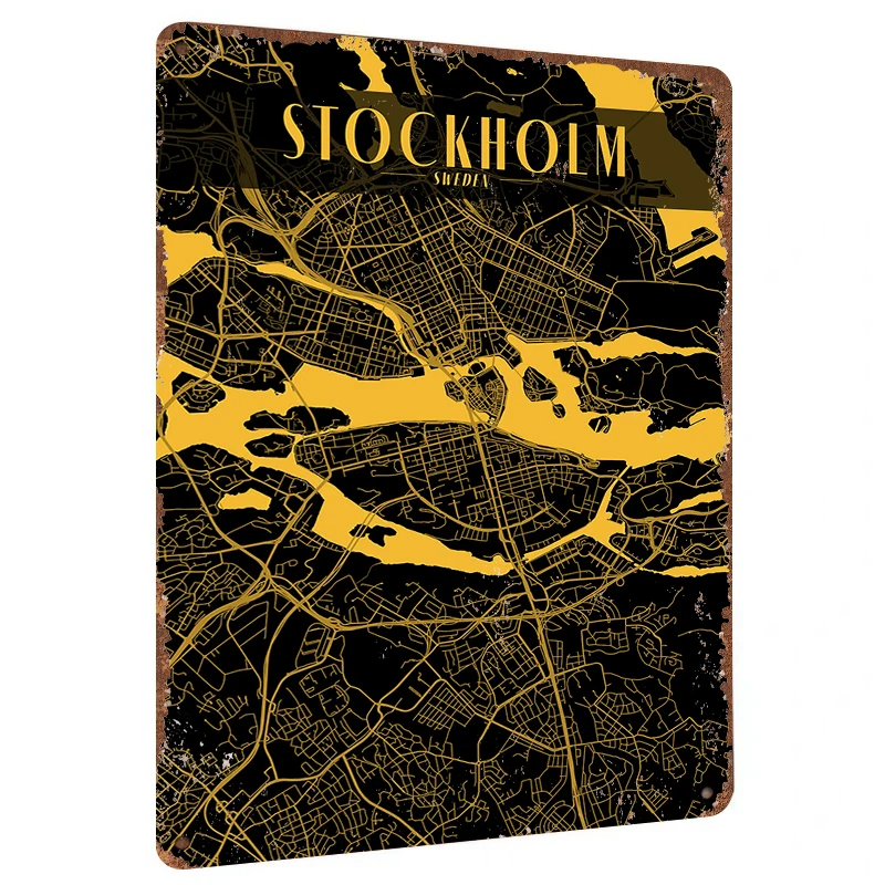 Stockholm Sweden City Map Metal Wall Art Decorative Iron Painting for Home Office Decoration