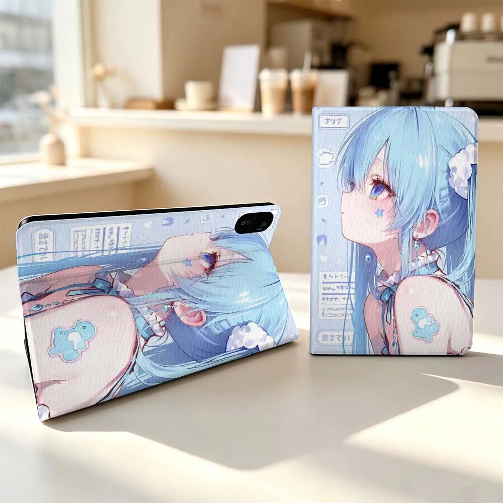 Anime Blue Haired Girl Fashion For Xiaomi Poco Redmi Pad 8 2 4 5 6 6S 7 7S SE Pro Max 14 11 8.7 11.2 12.5 Inch Tablet Case