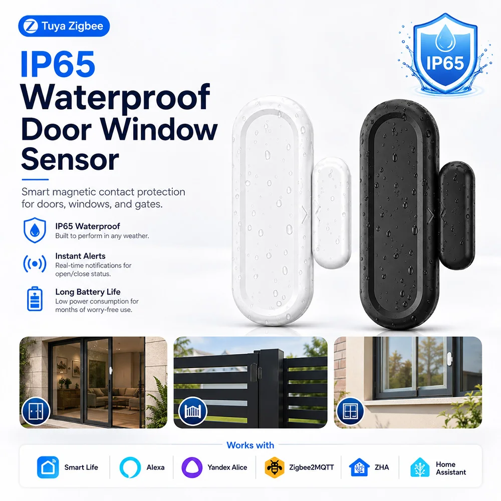 Tuya Zigbee Door Window Sensor IP65 Waterproof Tuya Zigbee Gateway Required Works With SmartLife ZHA Yandex Zigbee2MQTT Alexa