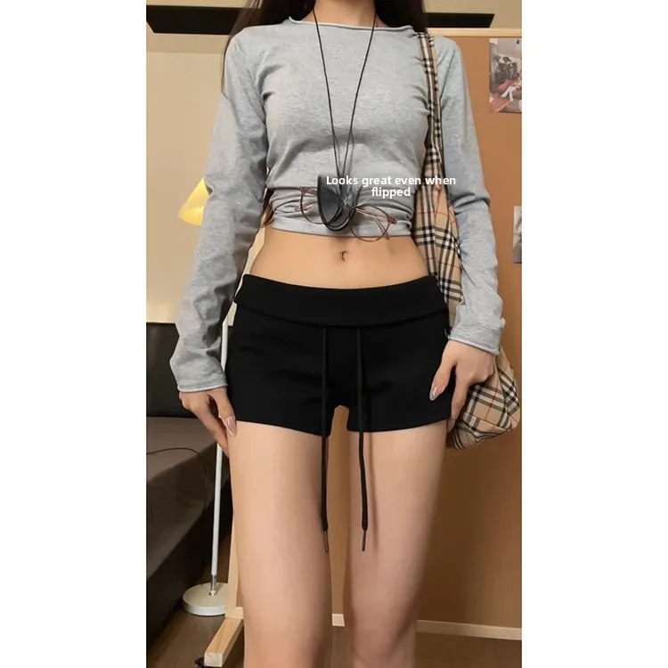 Bla Retro Dstring Pantaloni sportivi slim fit Donna Estate 2025 Nuovi pantaloni Sle Hot ort Pantaloni casual a gamba dritta a vita alta