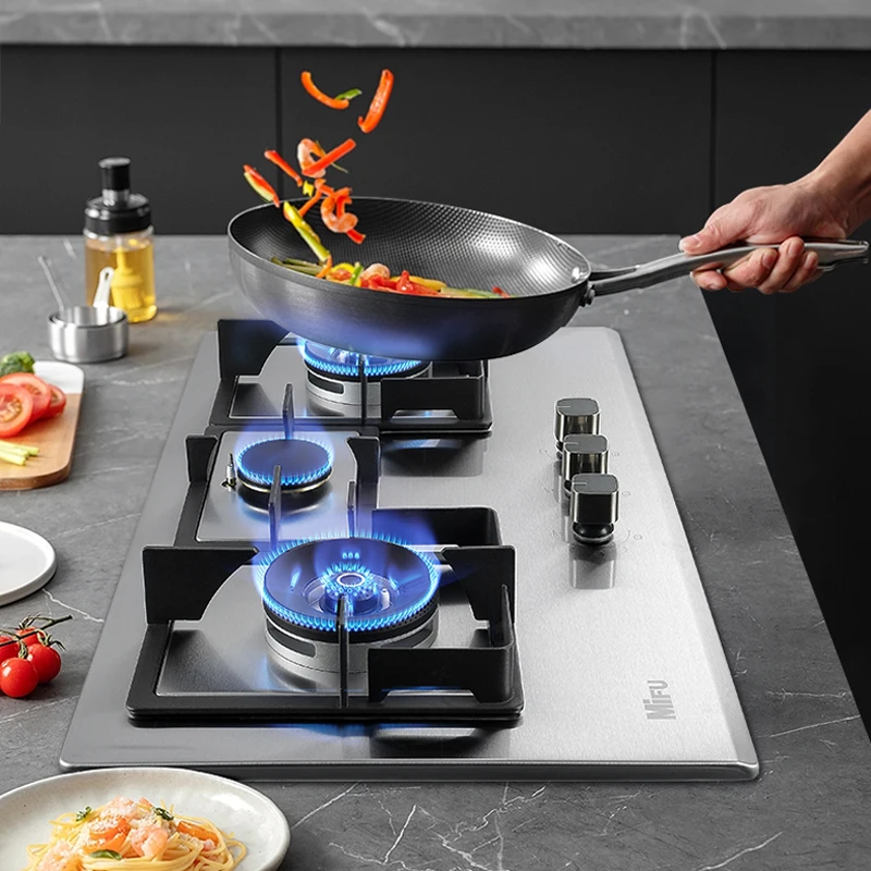 

Бытовая газовая плита с тремя конфорками из нержавеющей стали, настольная газовая плита на природном газе, встроенная трехконечная плита для сжиженного нефтяного газа