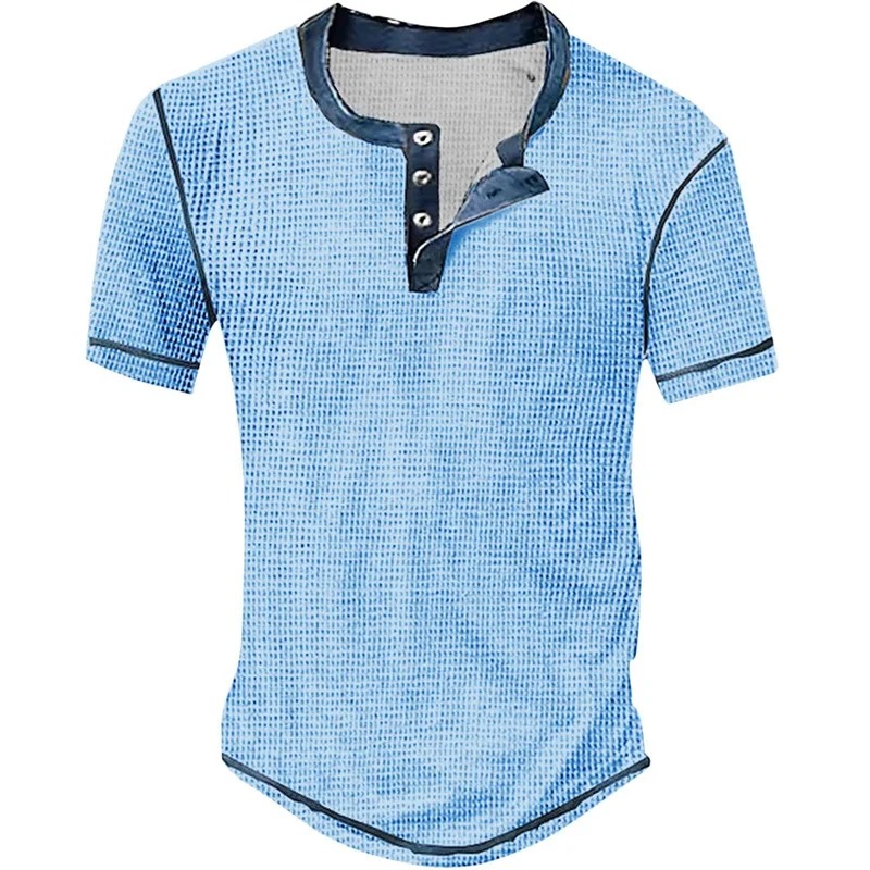 Herren V-Ausschnitt Knopfleiste Kurzarm-Oberteil Schnelltrocknend Herren Vintage-Kleidung Personalisiertes Sommer-Freizeit-T-Shirt Waffel-Großpullover – Detail 11