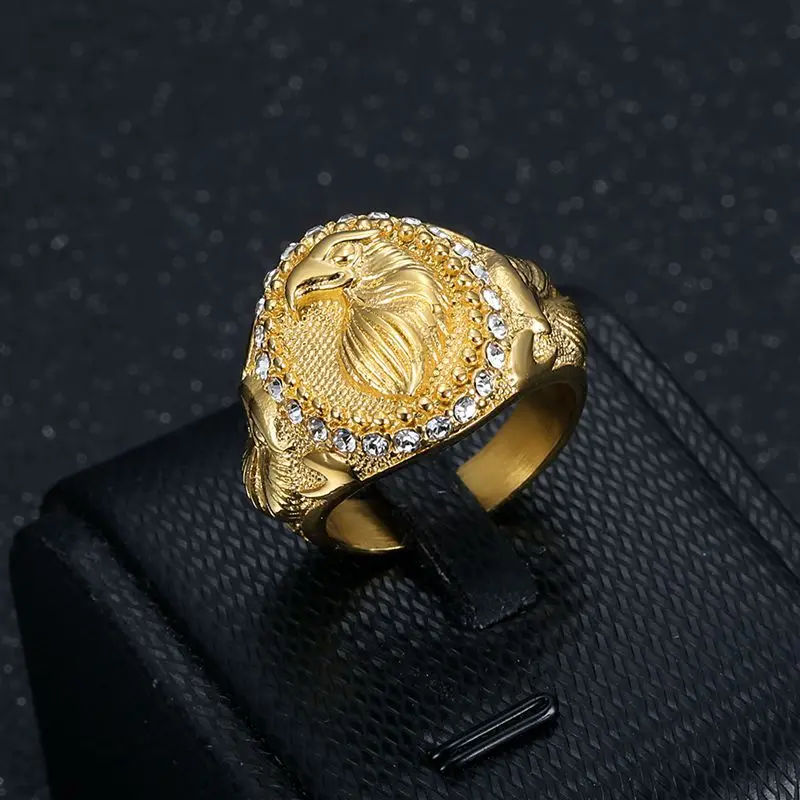 

Titanium steel rhinestone two-color Eagle men's ring