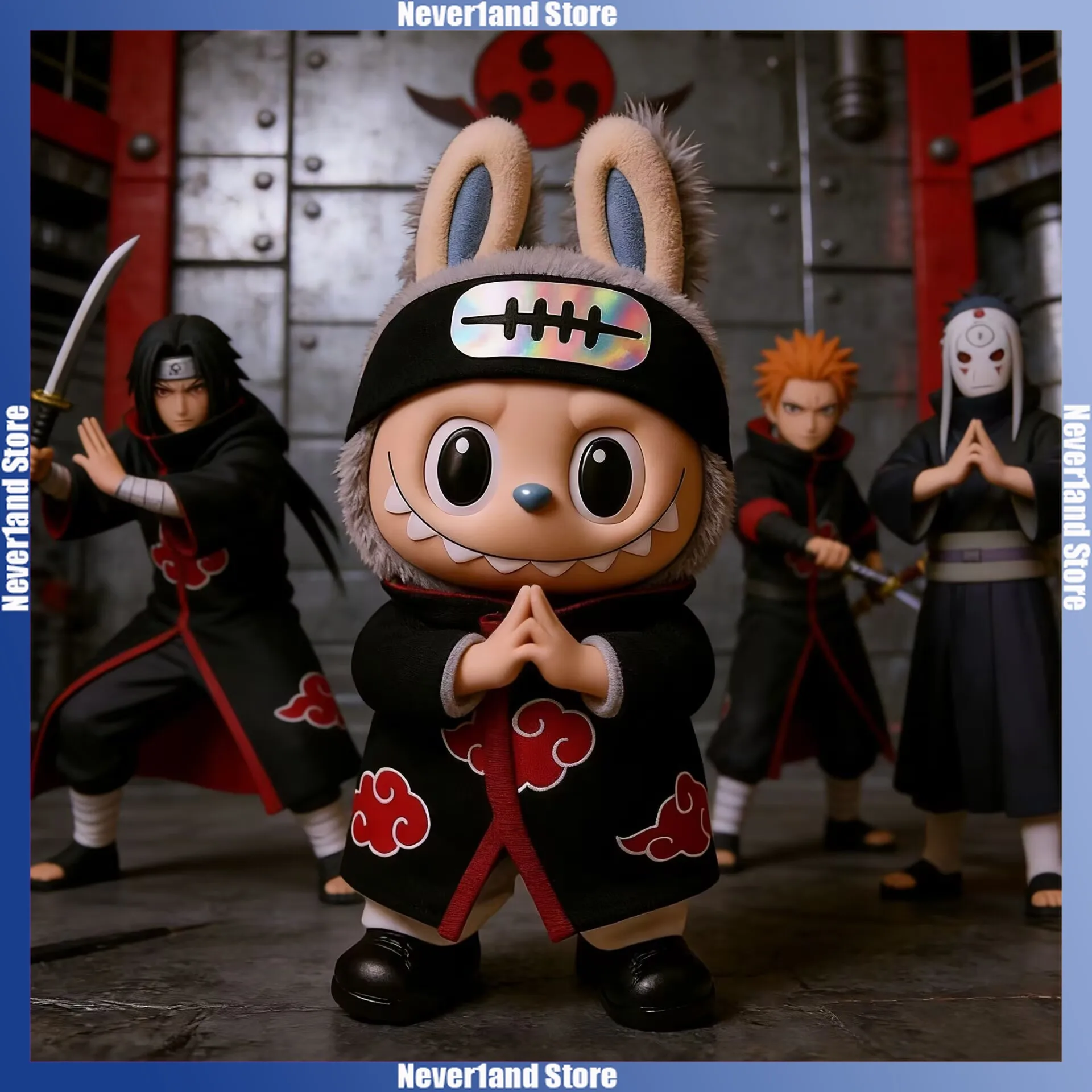 Labubu Doll Clothes Cartoon Naruto Akatsuki Ninja Headguard Cape Set Mini Plush Doll Clothing Fashion Doll Accessories Gift