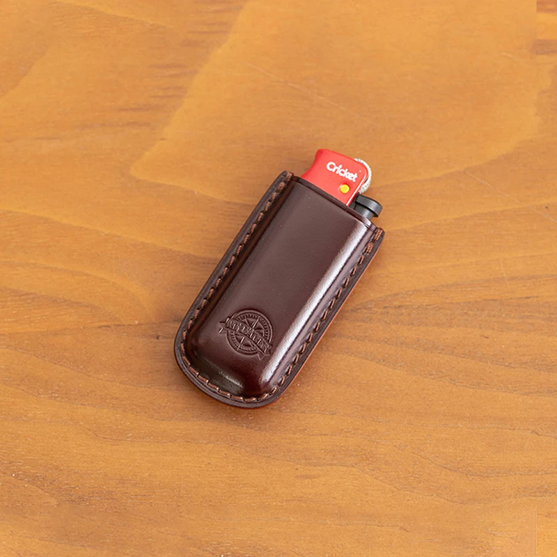 ONELEATHER Cricket Lighter Leather Cover Short Specification Horse Hip Leather Handmade  W1824-21A