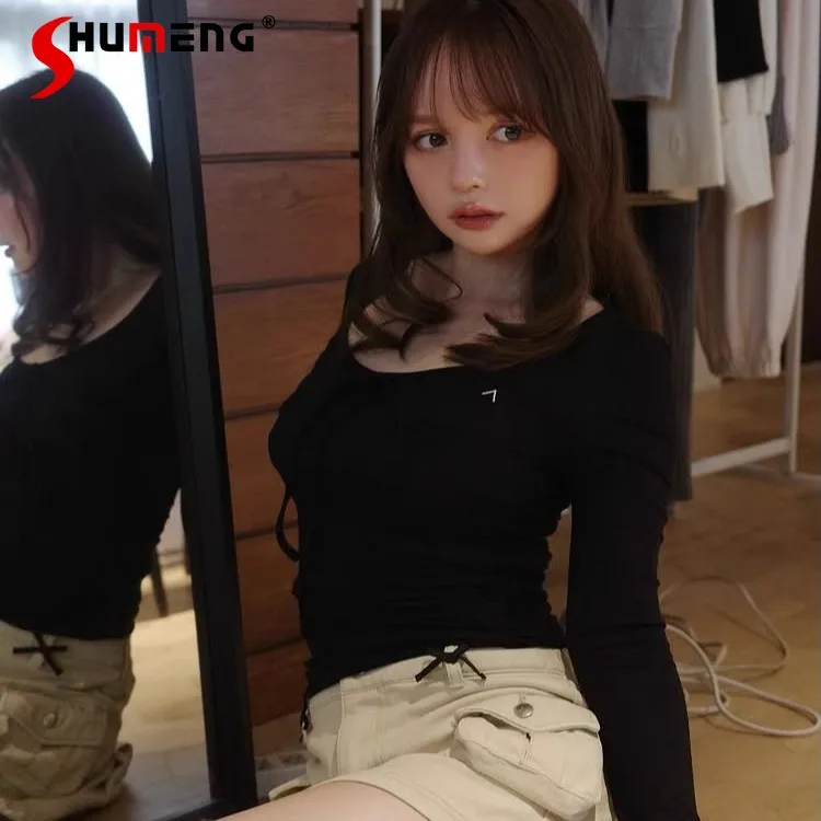 

2025 Spring and Autumn Lady Japanese Style Sweet Slim Fit Bottoming Tops Girls Daily Casual Pullover Women's T-Shirt Tees