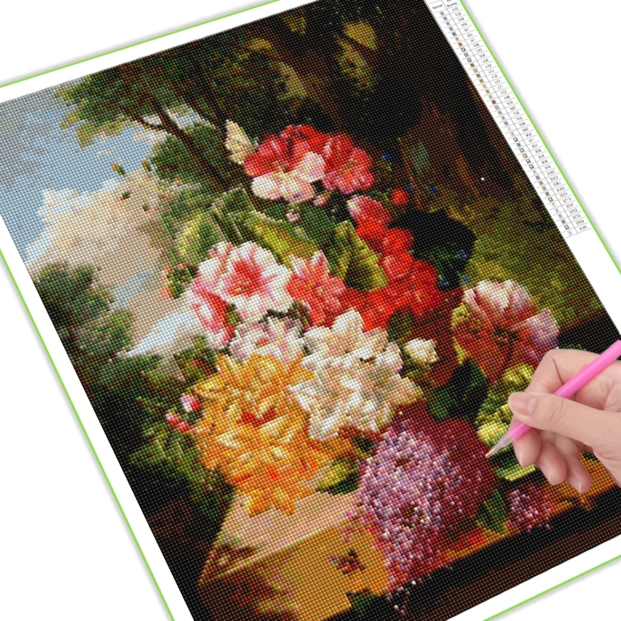 diy diamond painting cross stitch still life colorful flowers full drill rhinestone embroidery mosaic picture wall decor AA3590