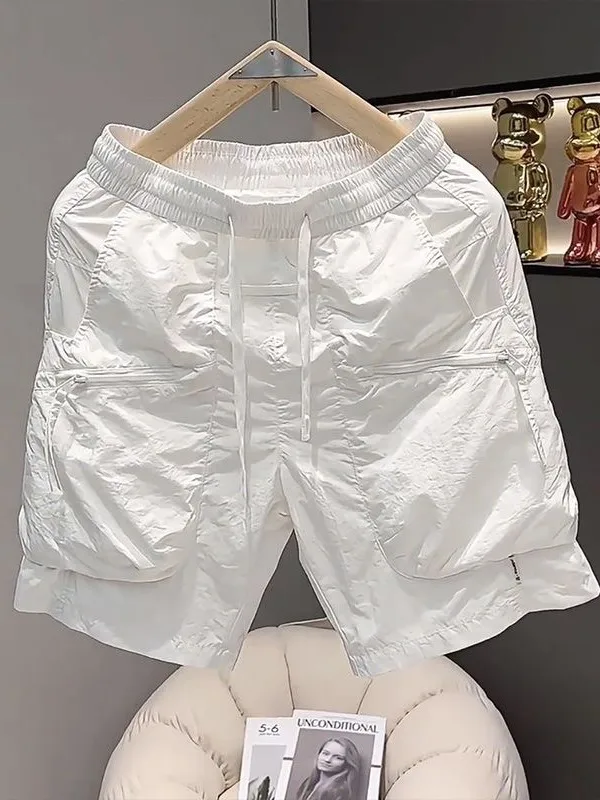 Summer Fashion Loose Fit American Casual Workwear Pants Quick Dry Five-Quarter Length Men's Shorts Straight Leg Elastic Waist