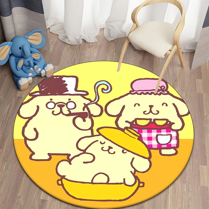 Pom Pom Purin Sanrio Cartoon HD Printed Round Carpet, Bedroom Balcony Entrance Door Sofa Non-slip Mat Home Decoration Gift Rug