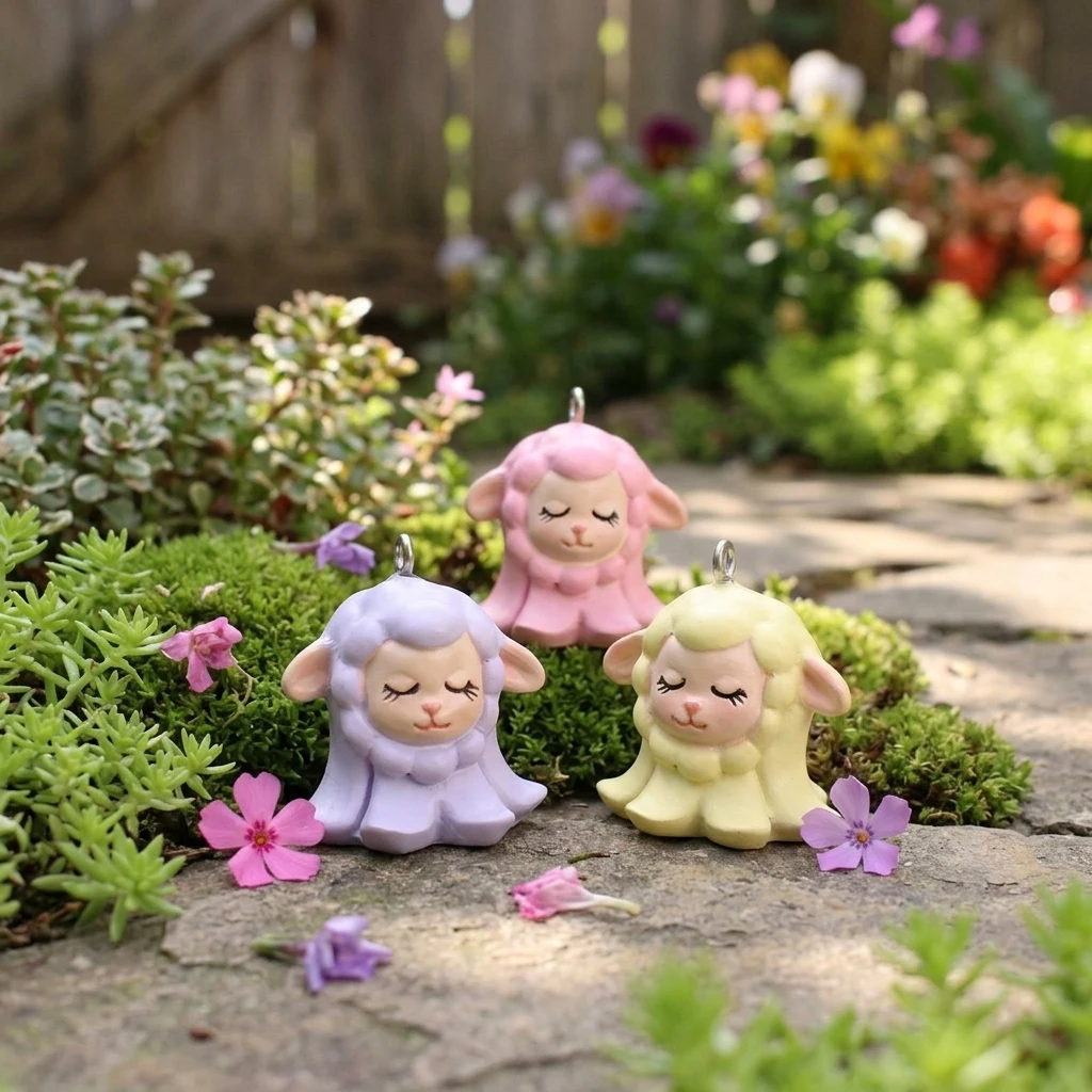 Resin Sheep Flower Design Garden Stakes For Outdoor Garden Decorative Statues Potted Plant DIY Courtyard Landscape Ornaments