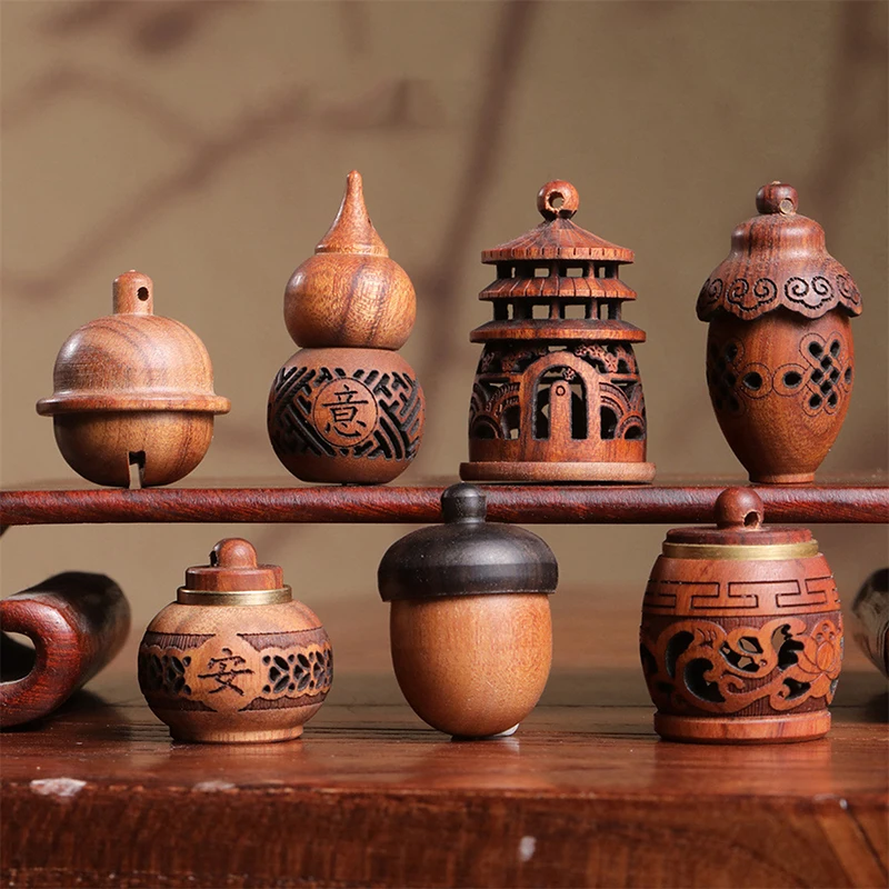 Madeira natural forma de lótus perfume garrafa incenso expansível mini sândalo portátil selado jar pingente pomander recipiente