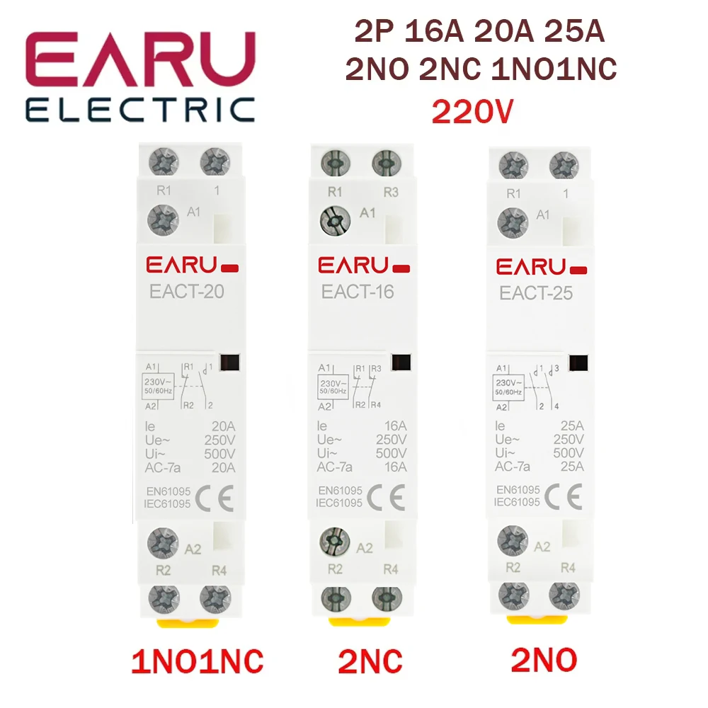 2P 16A 20A 25A 1NO 1NC 2NO 2NC AC 220V 230V 50/60Hz Montowany na szynie Din Domowy modułowy stycznik AC do inteligentnego domu Hotel