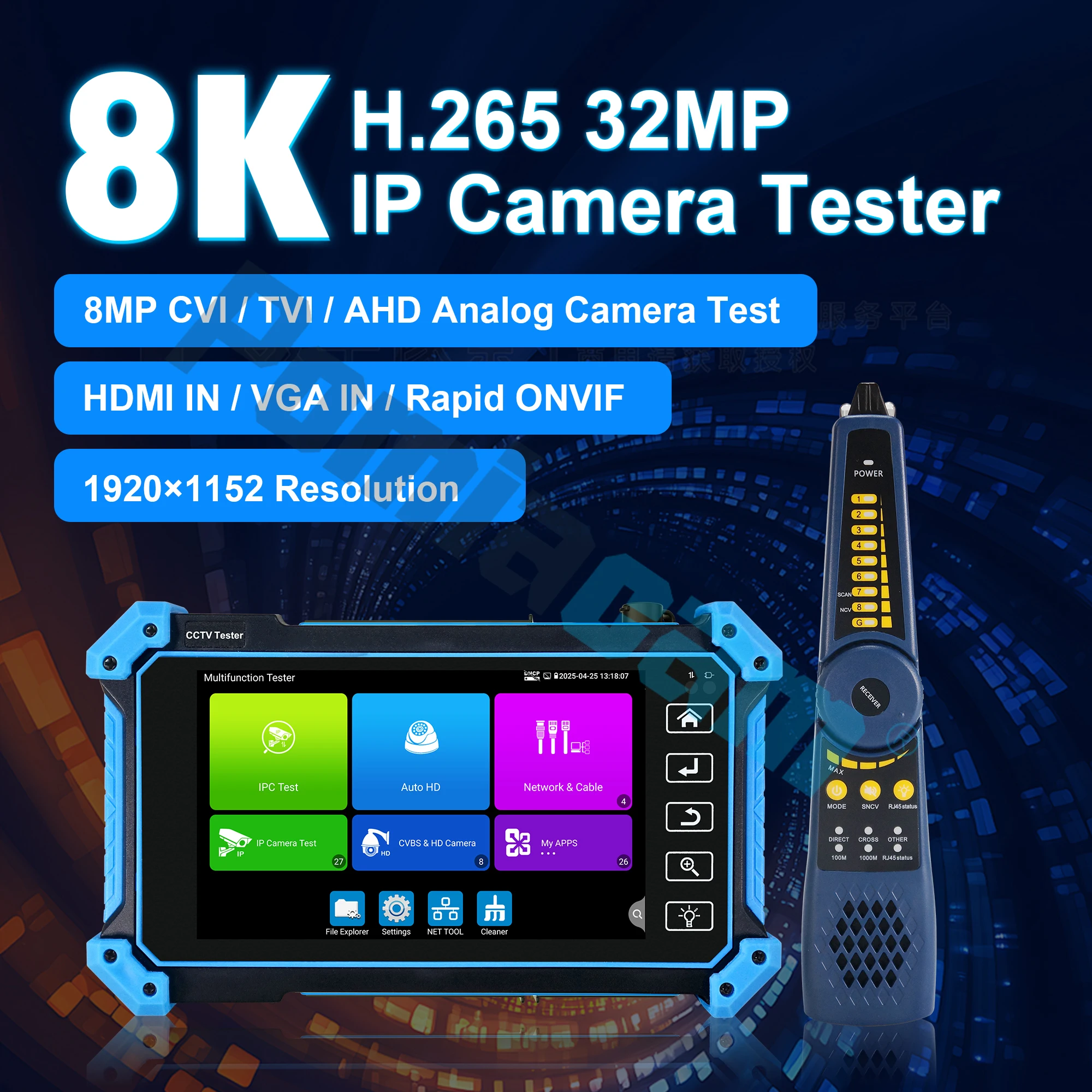 IP Camera Tester Upgraded 8K H.265/H.264 IPC-5100C Plus 8MP IP CVI TVI AHD Analog Camera Tester VGA&4K HD Input IP Camera Tester