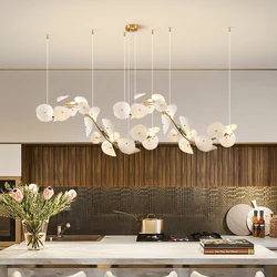 Modern Lotus Leaf Chandelier For Dining Room Long Kitchen Table Living Room Ceramic Lotus Petal Pendant Chandelier Lights