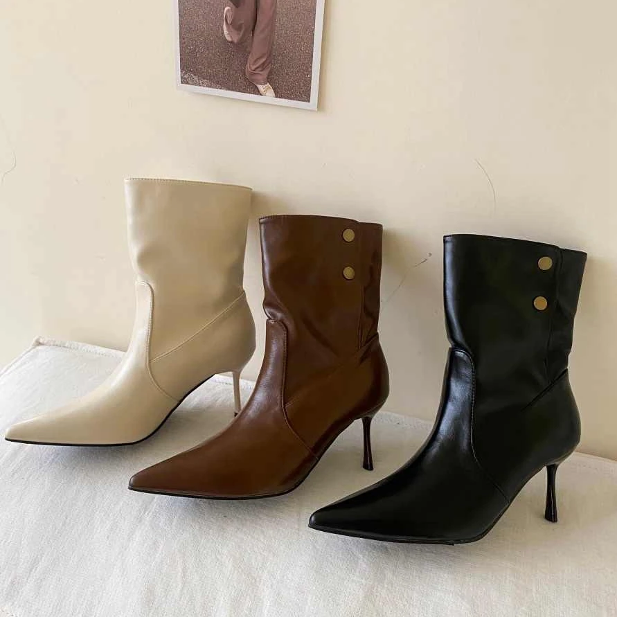 

New Fashion Ankle Boots Women Pointed Toe Thin Heel Slim Short Lady Booties Wedding Dress Pumps Autumn Shoe Winter Zapatos Mujer
