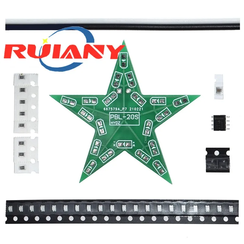 Students Training DIY Kit Five-Pointed Star Breathing Light Gradient LED Light for Christmas Soldering Training Red Green Blue