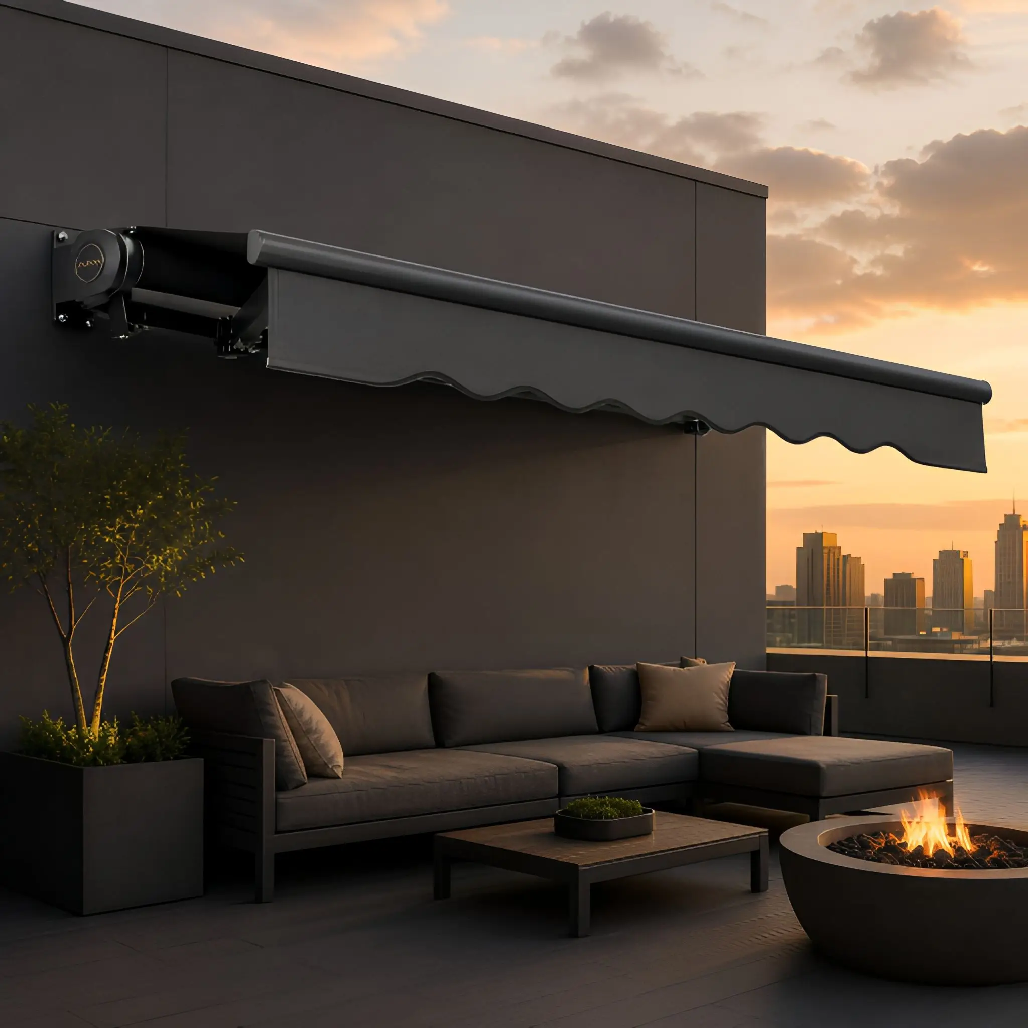 Luxurious Outdoor Patio Awning APP Controlled Retractable Intelligent Electric Sunshade Aluminum Alloy Frame Acrylic Awning