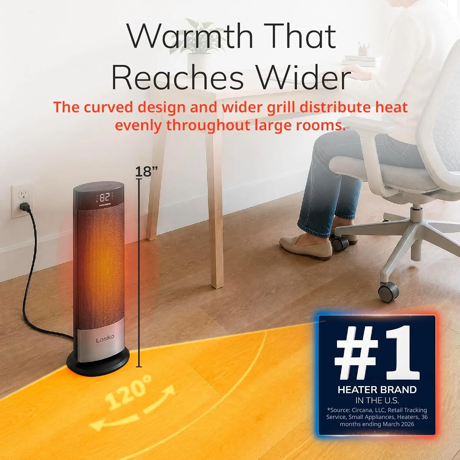 Ceramic Tower Space Heater with Remote Control, 18-Inch Ellipse Design, Black