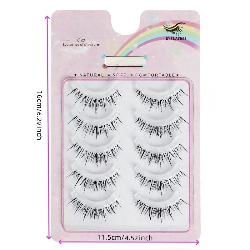 5 pares de pestañas postizas onduladas con tallo transparente, reutilizables, aspecto Natural, herramienta de maquillaje de belleza cosmética, mejora la apariencia de los ojos