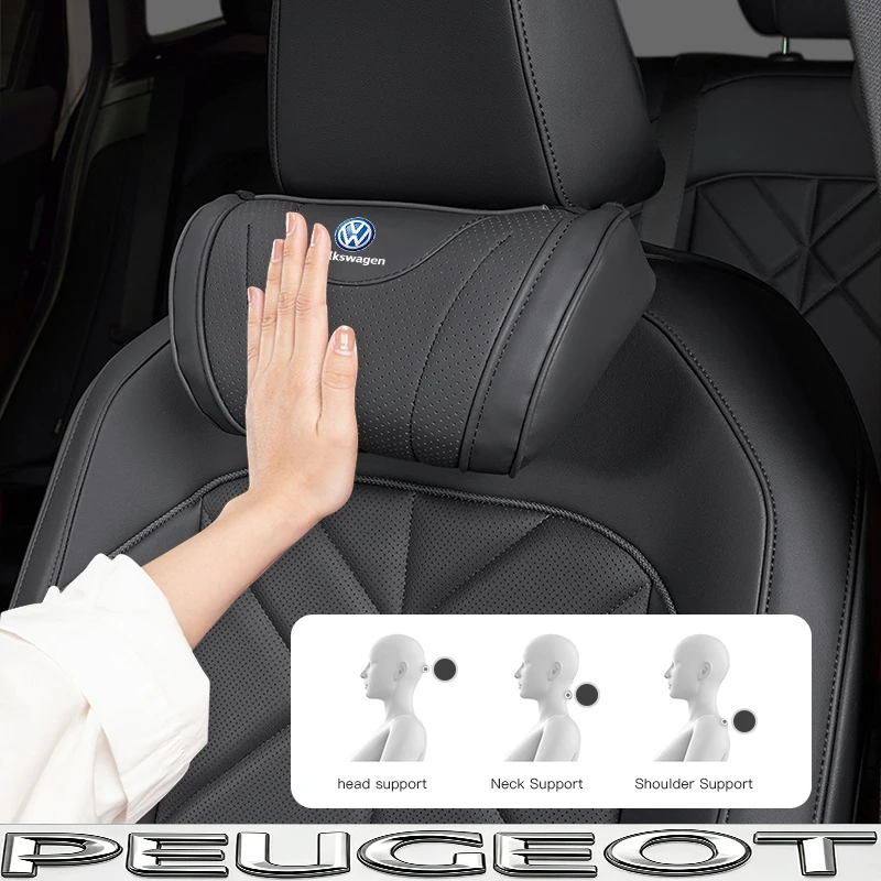 Hochwertiges Leder-Autositz-Kopfstützenkissen aus Memory-Schaum für VW Golf Tiguan T-Roc Polo Passat ID.4 T-Cross ID.3 Taigo – Detail 2