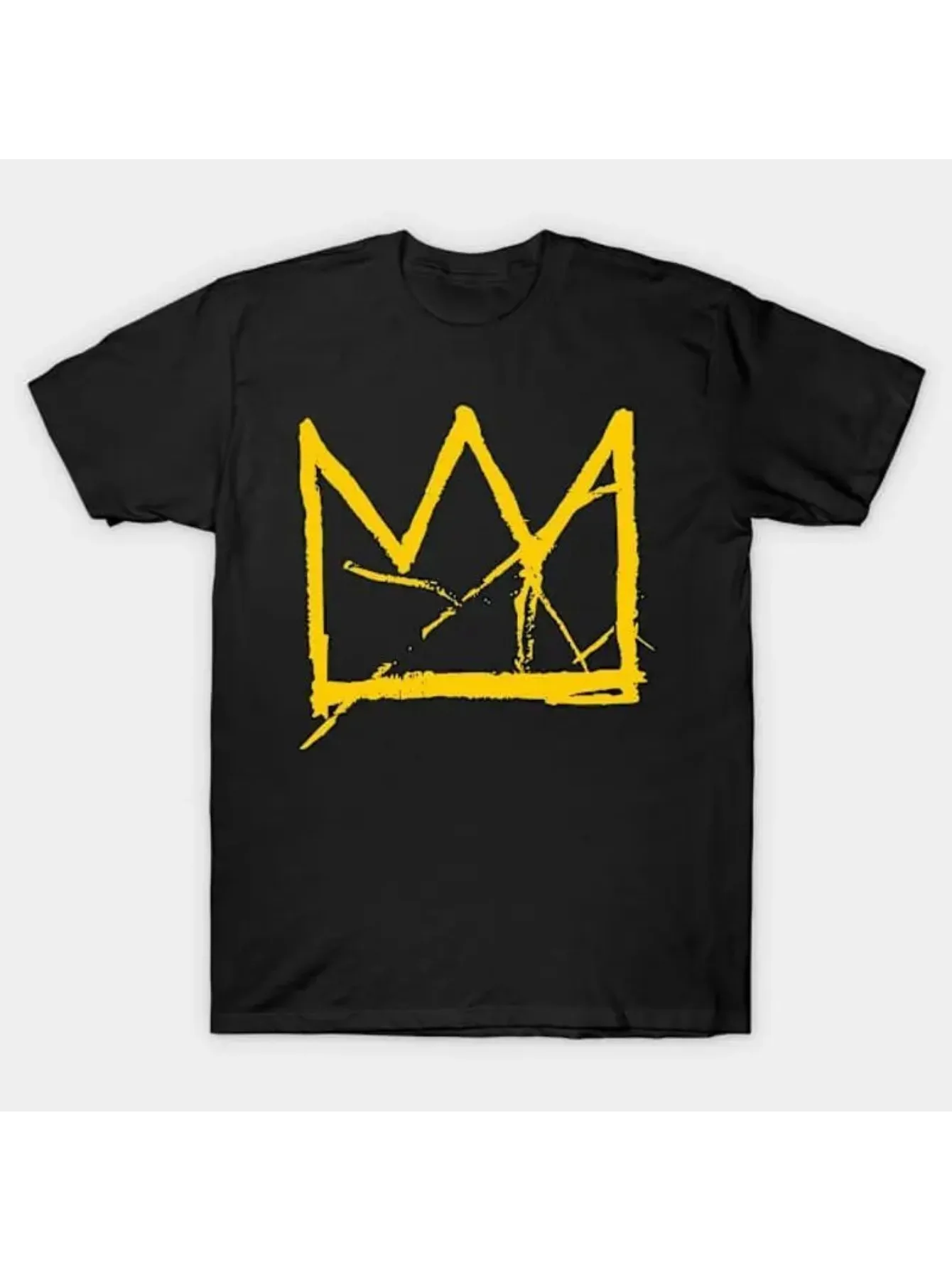 

Мужская винтажная хлопковая футболка черного цвета с желтой короной и графическим принтом из мягкой дышащей ткани, повседневная футболка с круглым вырезом и короткими рукавами