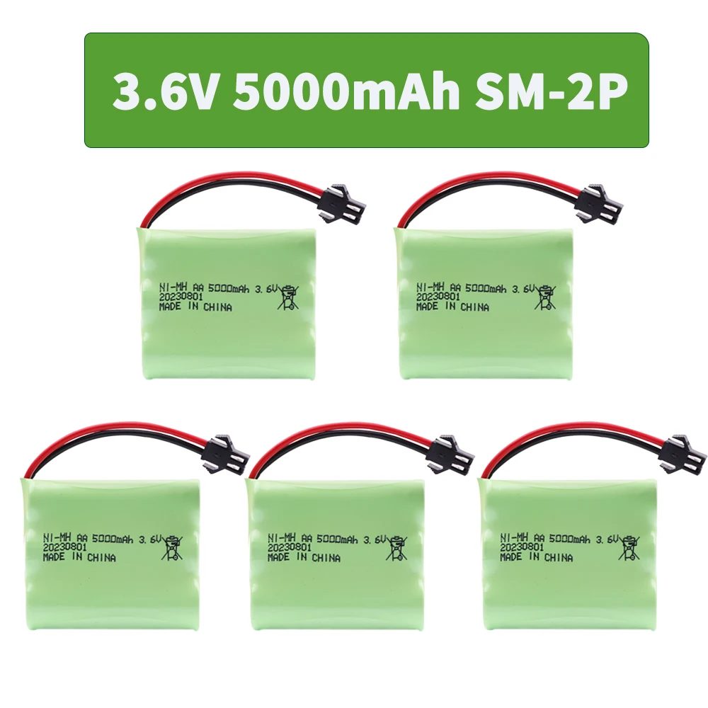 Paquete de batería AA recargable NI-MH de 3,6 V y 5000mah, enchufe SM para Control remoto, juguete, coche, herramientas de barco, modelo, accesorios, batería AA de 3,6 V