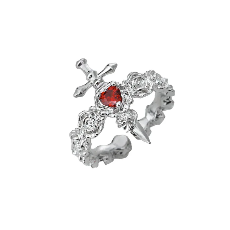 925 Sterling Silver Jewelry Geometric Red Zircon Cross Crown Finger Rings for Women Wedding Party Jewelry For Girls Friend Gift