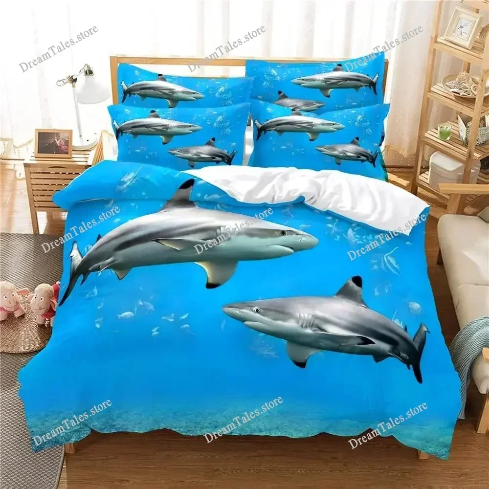 

Shark Duvet Cover Set 3D Shark Jumping From Ocean Big Open Mouth Print Twin Bedding Set Double Queen King Polyester Quilt Cover3