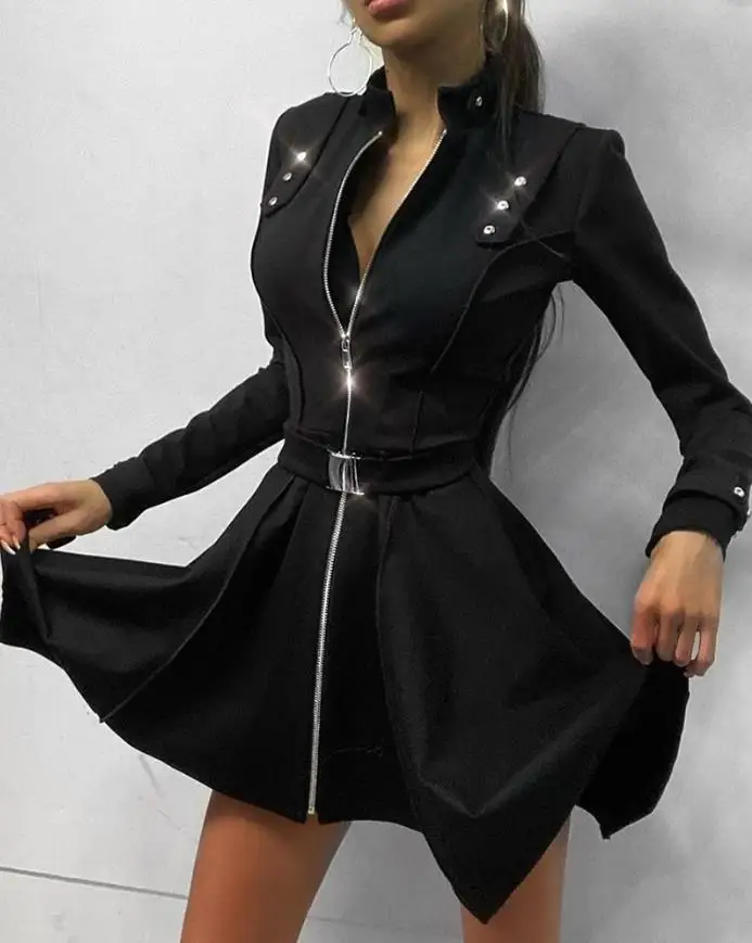 Women Dress Autumn Temperament Commuter Going Out New Fashion Women's Clothes Sexy Long Sleeve Zipper Design Mini Skinny Dresses