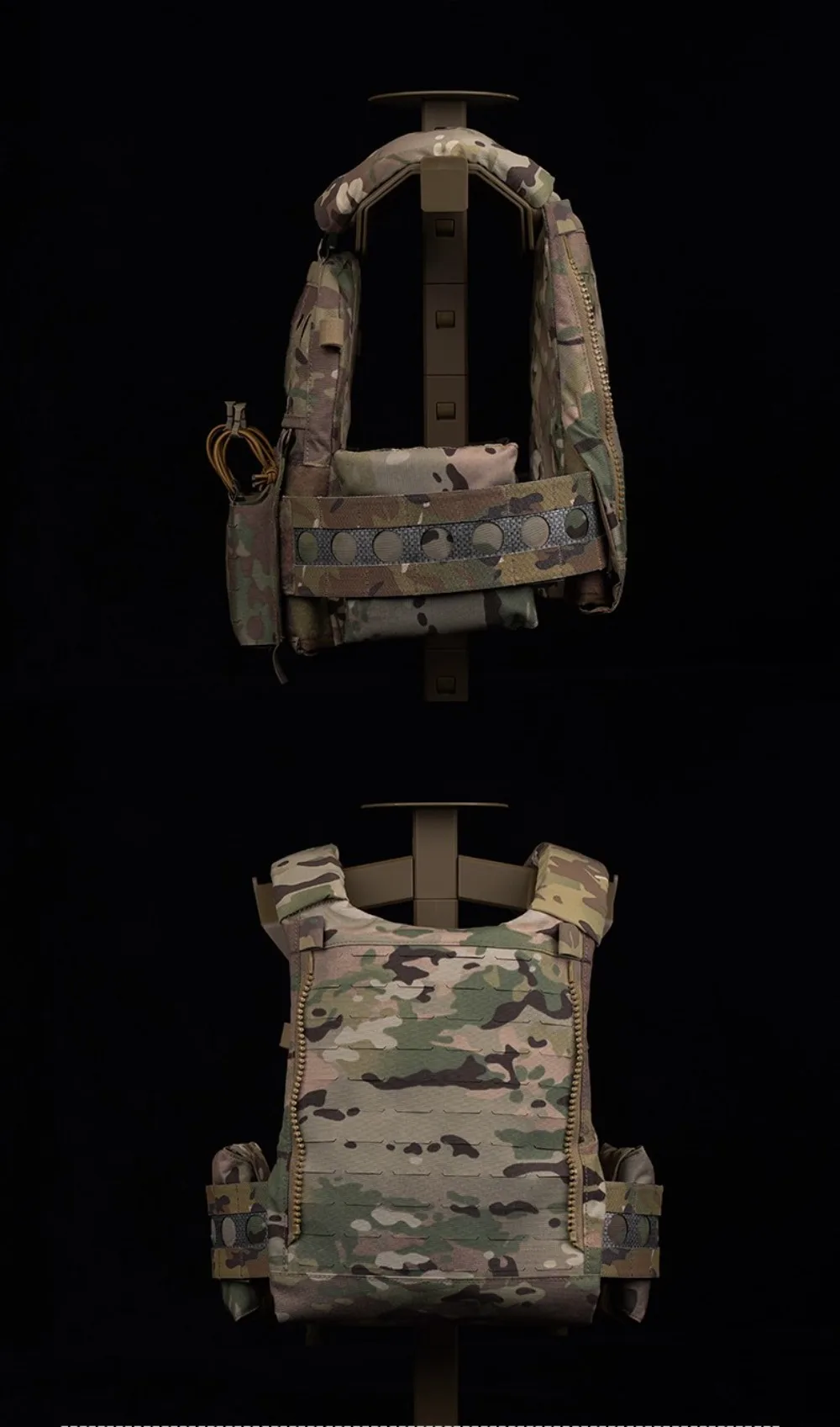 Wosport V5 PC Taktische Weste mit dreifacher Nutztasche, G-Haken, elastischem Cummerbund, Reißverschluss und erweiterbarem Rückenteil für Airsoft-Training – Detail 4