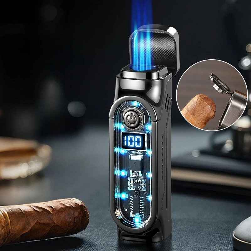 Triple Direct‑Jet Flame Inflatable Cigar Lighter, New Multi‑function Cigar Special Lighter, Premium Cigar Accessory for Men Gift
