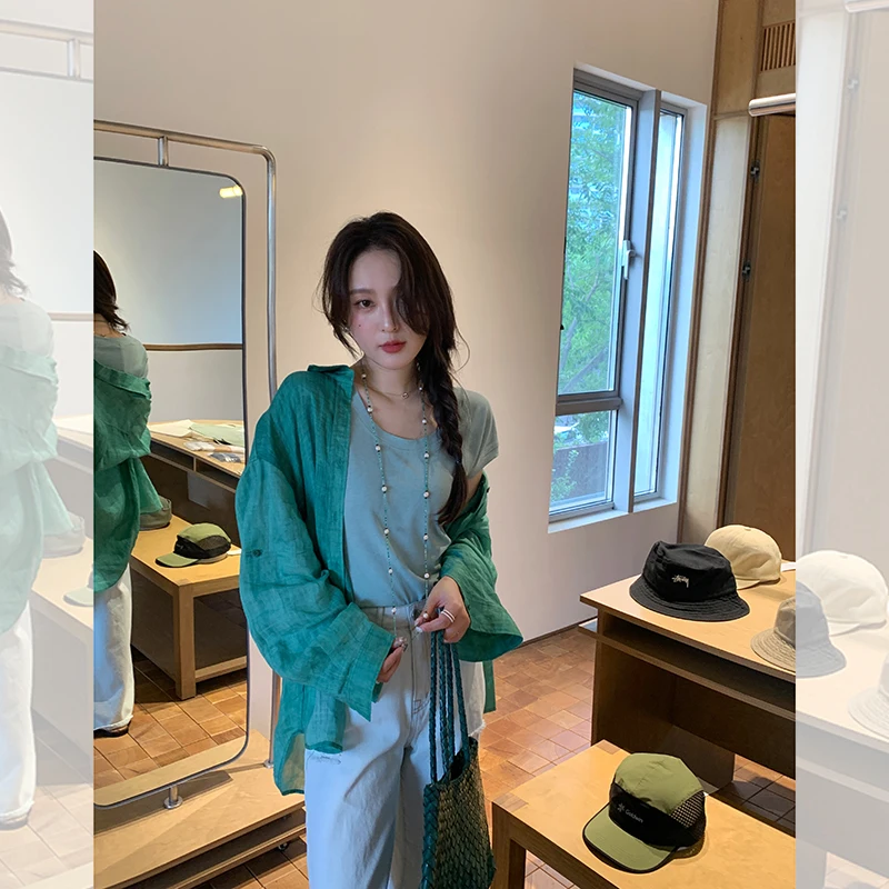 

Защита от солнца: хлопково-шелковая блузка-рубашка с коротким рукавом, двусторонняя, для кондиционированных помещений, женская повседневная летняя блузка