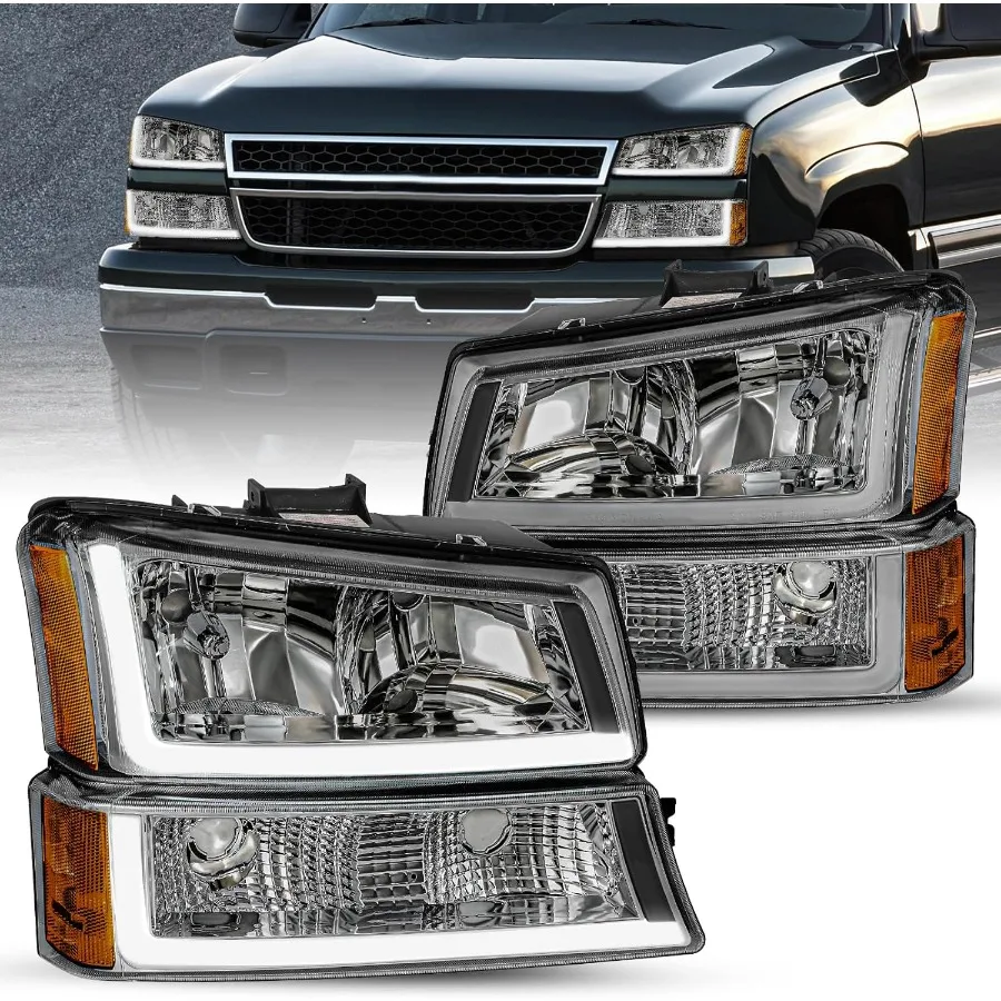 

Подходит для фар Chevy Silverado 2003-2006 годов в сборе, 4 шт. со светодиодной подсветкой DRL 0306 Avalanche, сменные фары в стиле OE, янтарный Re