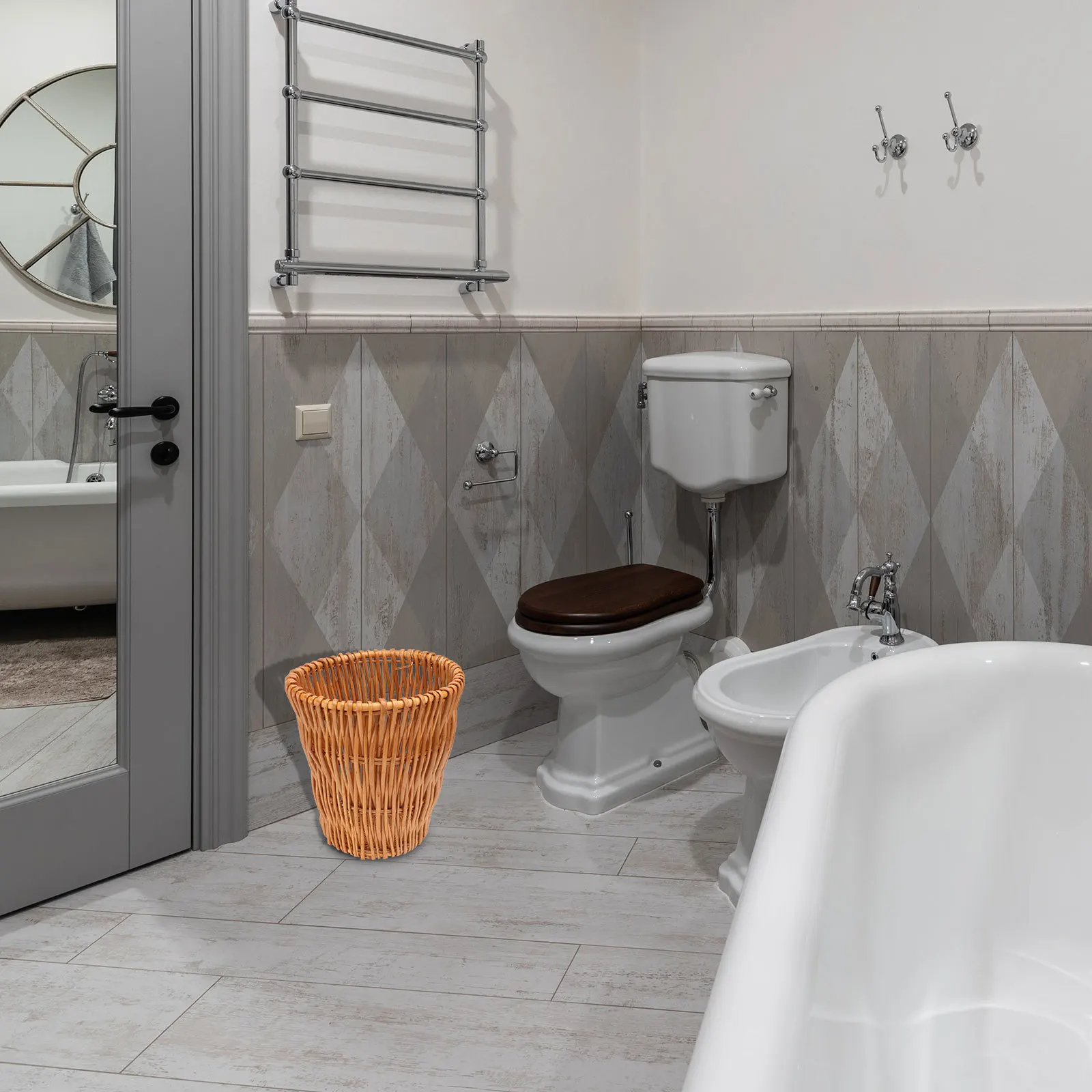 

1Pcs Wicker Weaving Rubbish Container Sturdy Wastebasket Multi-Purpose Storage Basket Room Kitchen Living Room