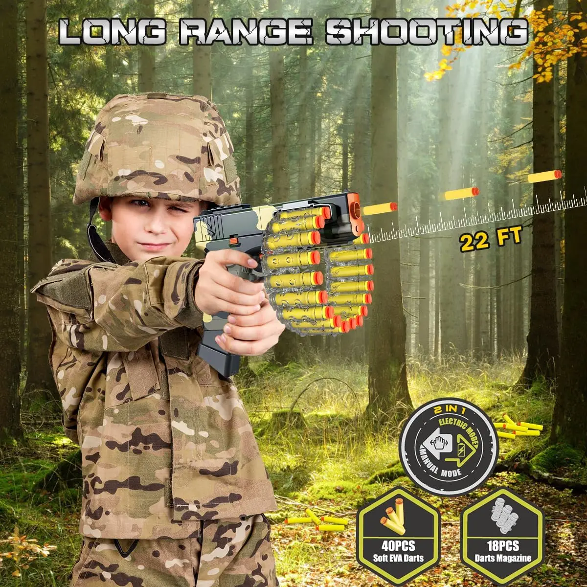 VATOS-juguete blaster de espuma para niños, Clip de cadena, pistola Manual automática, juguete, juego de tiro de 40 dardos, regalo para niños y