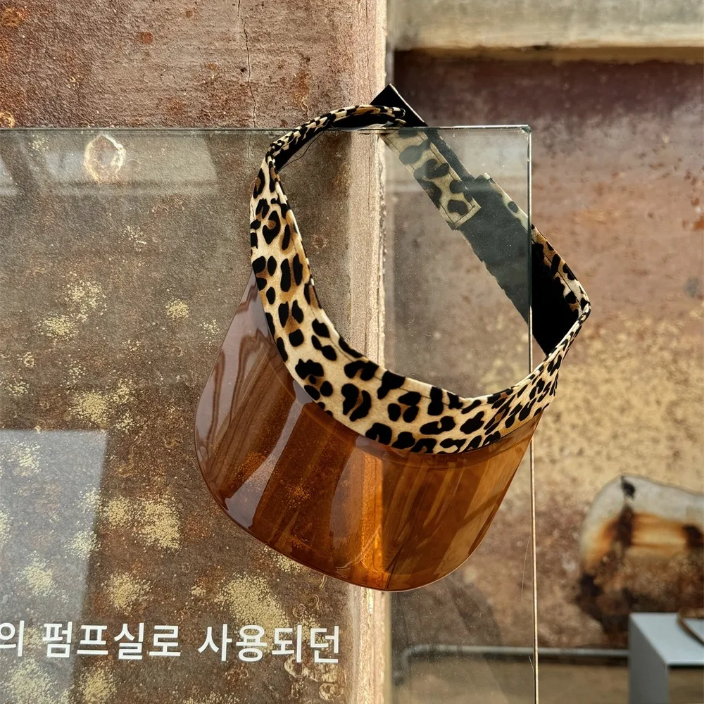 Fashion UV Protection Leopard Print Visor Cap Sunscreen Cool Transparent Hollow Hat Adjustable Solid Color Sun Hat Summer
