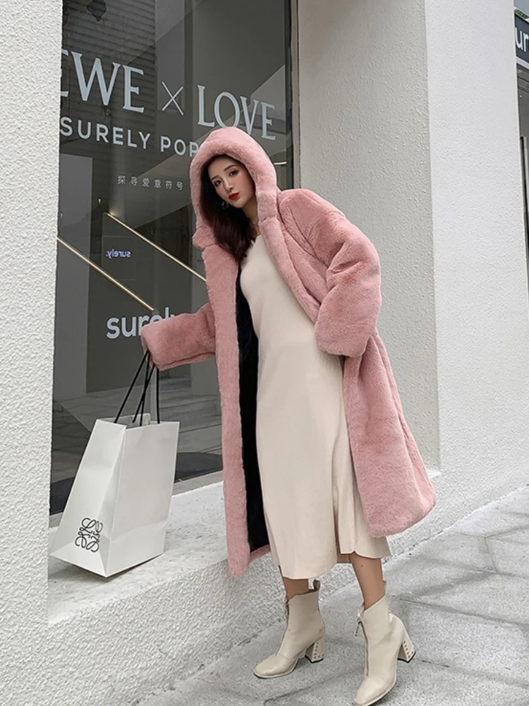 Winter Long Fur Coat Women Faux Fur Hooded Coat Soft Luxury Brand Loose Fur Jackets Warm Thick Outerwear Mujer Trendy New