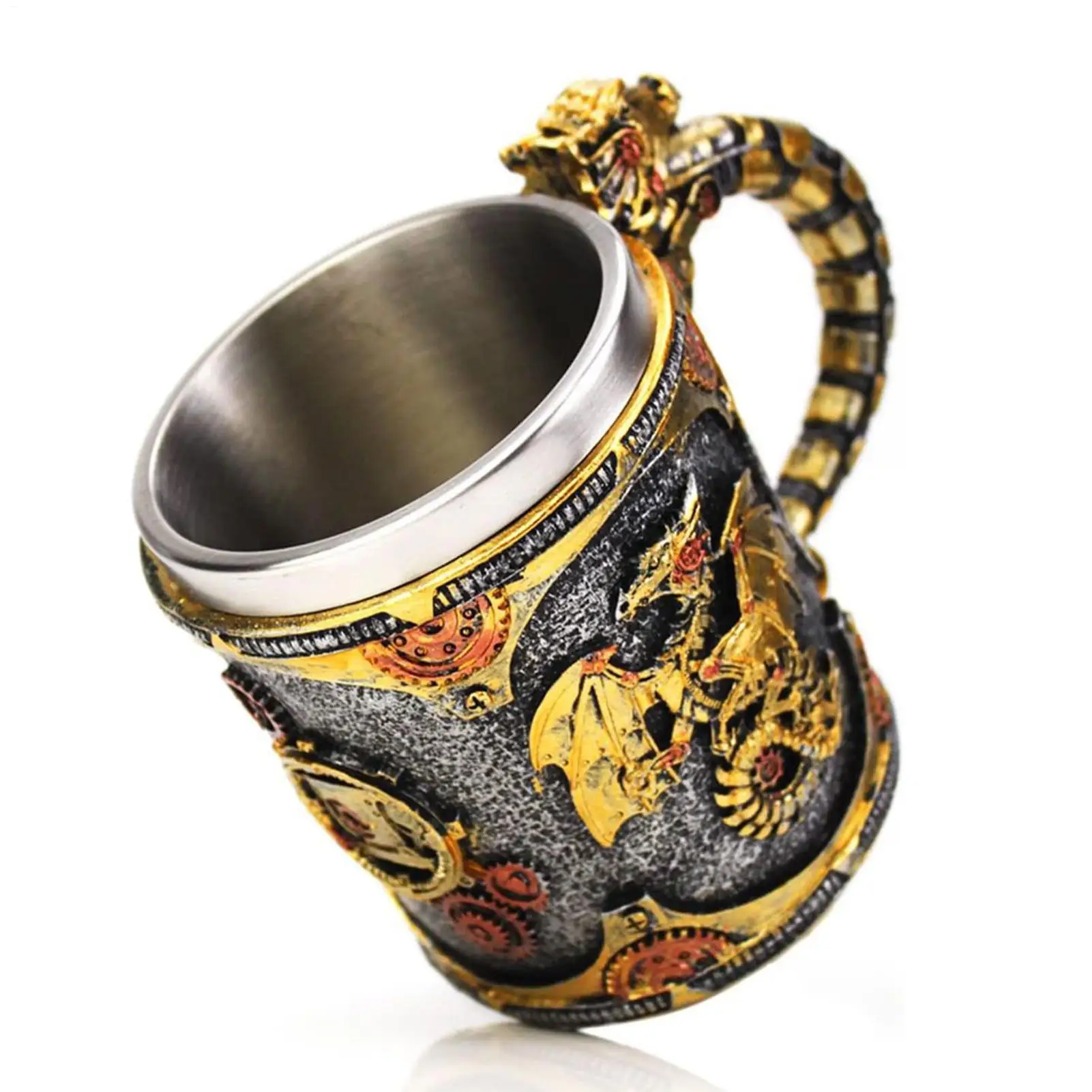 Medieval Steampunk Style Dragon Mug 400ml Renaissance Mechanical Dragon Beer Cup Stainless Steel Coffee Cup Father's Day Gift