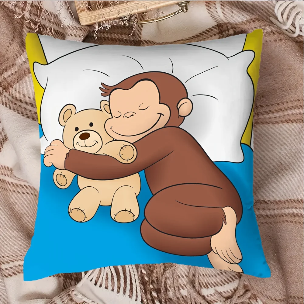 Cute Monkey Pillow Case Holding Bear Cartoon Art Deco Cushion Cover with Zipper Machine Washable Suitable for Children's Room